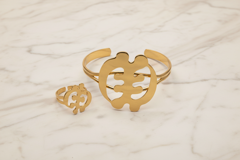 REGAL essence GYE NYAME Gold Adinkra stainless steel bracelet and ring set only