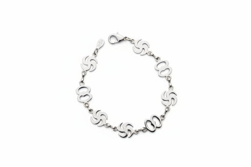 Silver bracelet with a chain design on a white background