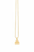 Metallic necklace with a decorative end on a marble surface