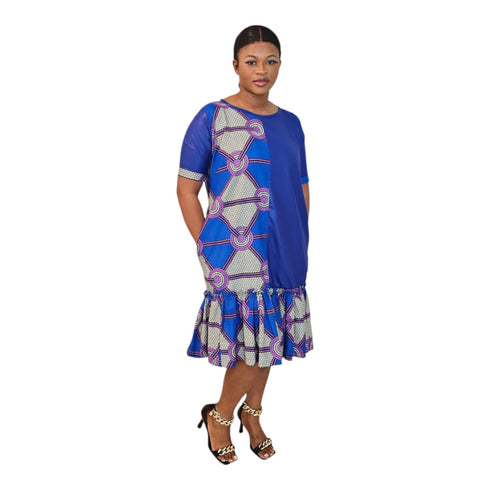 ANTWIWAA Flare Hem Two-Tone Handmade Flare Shift Dress