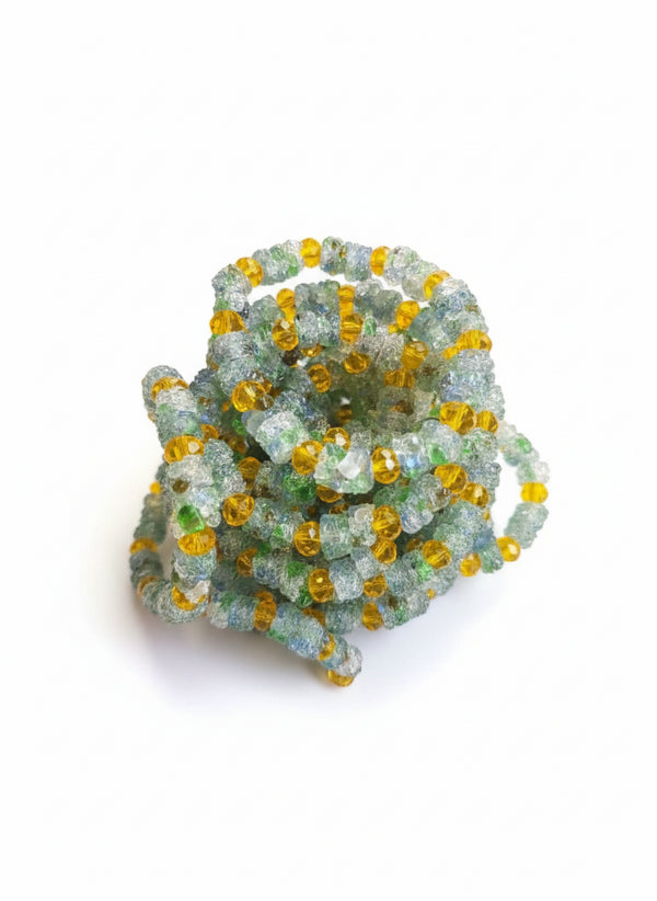 Amina Crystal Frost and Amethyst Bead Bracelet Only Set - Green/Yellow