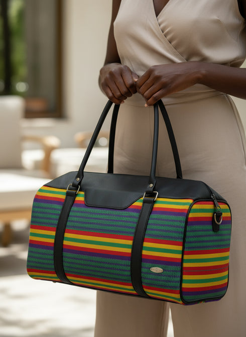 ADOM Kente Fugu Aso-Oke Duffle Bag – Handmade African Travel Weekender