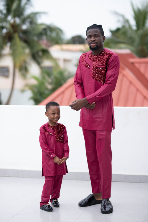 MENSAH Boys' Sequin-Embellished Cotton Senator Wear – 2-Piece Set