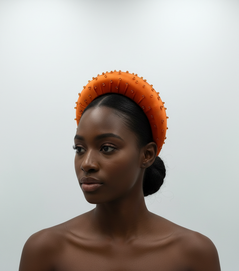 ZARINA Luxury Satin Beaded Handmade Padded Crown Headband - Hair Accessory