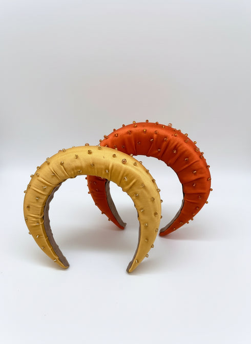 ZARINA Luxury Satin Beaded Handmade Padded Crown Headband - Hair Accessory