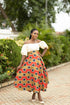 ISATA Long Blossom Twirl Off-shoulder Harmony Ankara & Silk Dress