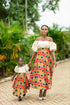 ISATA Long Blossom Twirl Off-shoulder Harmony Ankara & Silk Dress for Girls