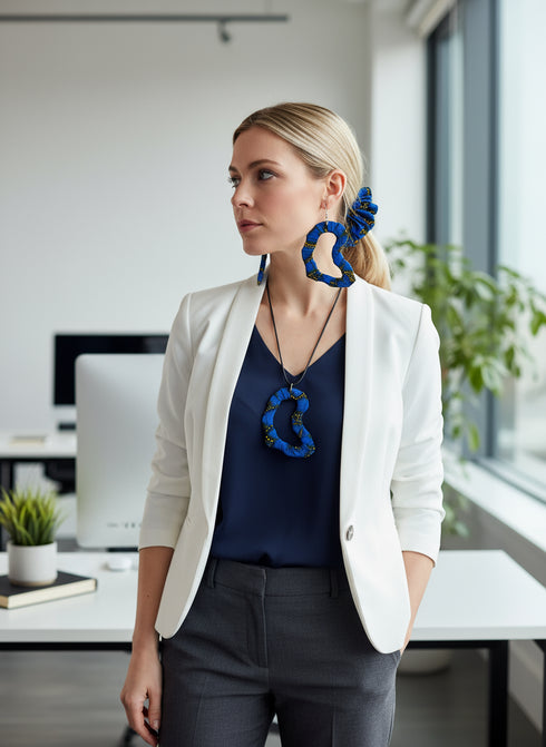 Indigo Infinity African Map Accessory Set - Ankara Earring and Necklace Set