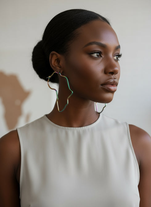AURORA Iridescent Rainbow Dream AFRICA Map Outline Hoop Earrings – Stainless Steel