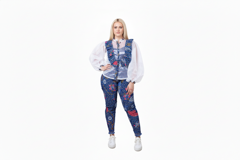 LULU Organza & Ankara Ruffle Top with Fitted Pants for Women