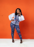LULU Organza & Ankara Ruffle Top with Fitted Pants for Women