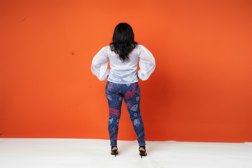 LULU Organza & Ankara Ruffle Top with Fitted Pants for Women