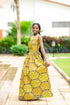 NIAH Long Yellow Blossom Flower Patterned Ankara & Net Dress