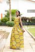 NIAH Long Yellow Blossom Flower Patterned Ankara & Net Dress