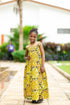 NIAH Long Yellow Blossom Flower Patterned Ankara & Net Dress for Girls
