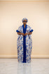 NIAZMINA Luxury Damask Brocade and Cotton Aso Oke African Boubou Kaftan Maxi Dress With Matching Headband and Adjustable Inner Belt - 2 piece Boubou set