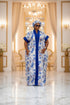NIAZMINA Luxury Damask Brocade and Cotton Aso Oke African Boubou Kaftan Maxi Dress With Matching Headband and Adjustable Inner Belt - 2 piece Boubou set