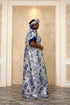 NIAZMINA Luxury Damask Brocade and Cotton Aso Oke African Boubou Kaftan Maxi Dress With Matching Headband and Adjustable Inner Belt - 2 piece Boubou set