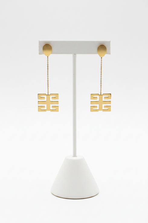 NOBLIS WO FORO DUA PA A Gold Adinkra Stainless Steel Drop Earrings Only – Geometric African Heritage Statement Earrings, Support Symbol Jewelry for Women