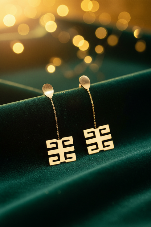 NOBLIS WO FORO DUA PA A Gold Adinkra Stainless Steel Drop Earrings Only – Geometric African Heritage Statement Earrings, Support Symbol Jewelry for Women