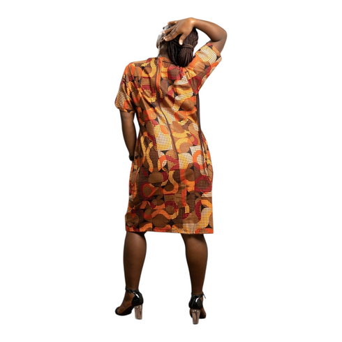 Nalani Women Patchwork Ankara with Deep Pockets Warm Earth-Tone African Elegance - Shift Dress