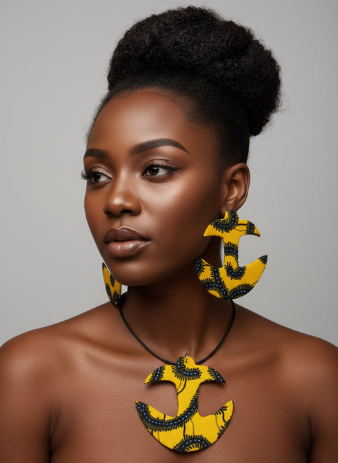 Nautical Adornment Anchor Accessory Set - - Ankara Earring and Necklace Set