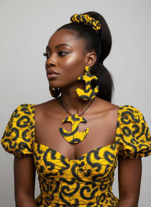 Nautical Adornment Anchor Accessory Set - - Ankara Earring and Necklace Set