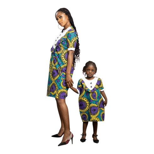 Nayana Women Ankara V-Neck Button Detail Shift Dress – Mother’s Elegant African Ensemble