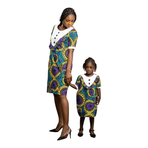 Nayana Women Ankara V-Neck Button Detail Shift Dress – Mother’s Elegant African Ensemble