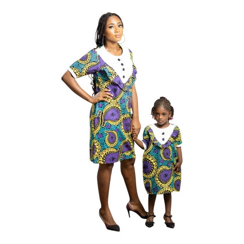 Nayana Women Ankara V-Neck Button Detail Shift Dress – Mother’s Elegant African Ensemble