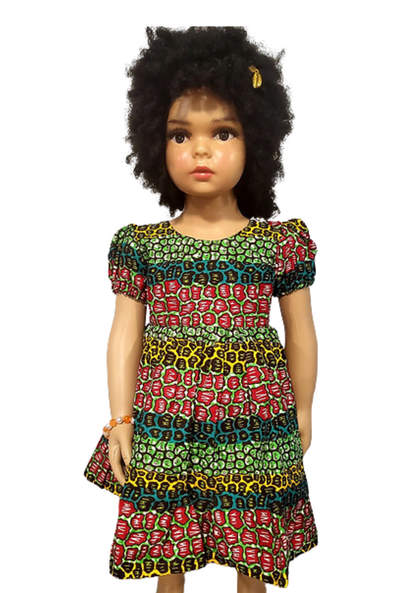 Nhyi-na Ballon sleeve African Print Girl Dress