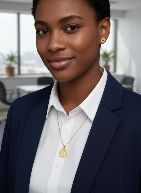 NKONSONKONSON Unity Adinkra Necklace and Earrings Set – Handmade African Stainless Steel Jewelry for Women