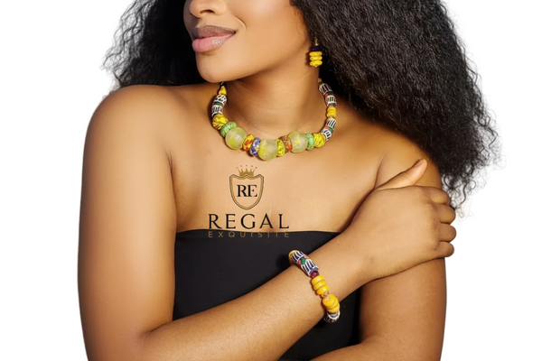 Nneka African Bead Necklace, Bracelet & Earrings Set