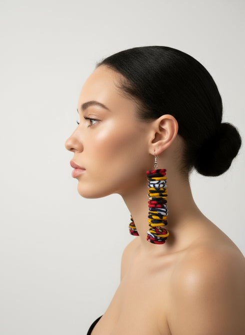 NUBIA Royale tiered chandelier Ankara button drop earrings