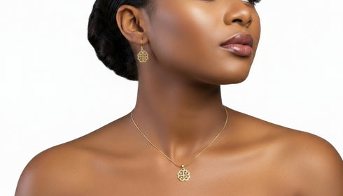 SANCTUARY NYAME DUA Earrings and Necklace Set – Adinkra Necklace & Earrings Set Stainless Steel