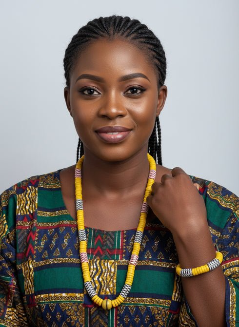 Obaasima Unisex African bead necklace and bracelet set - Unisex