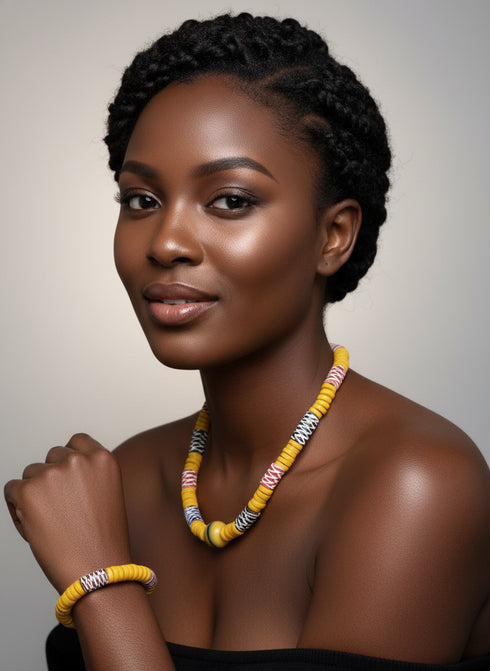 Obaasima Unisex African bead necklace and bracelet set - Unisex