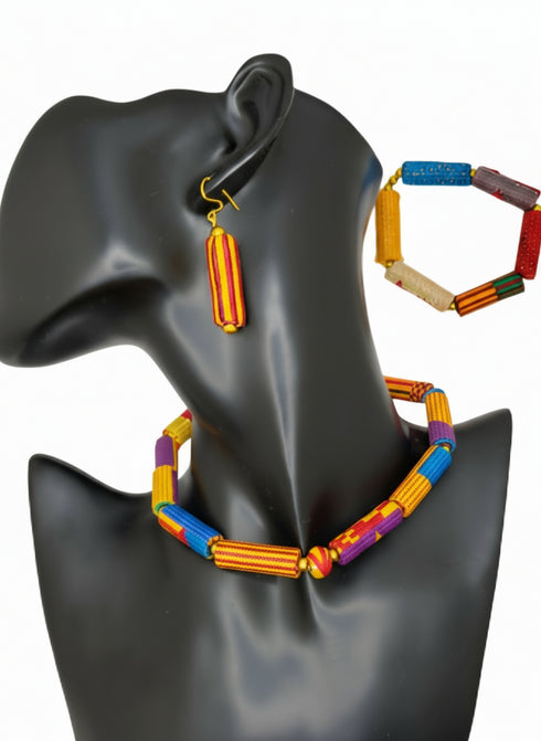 Ohemaa Kente Ankara Accessory set - Necklace, Bracelet and Earring Set
