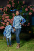 Olanna Women’s Blue & White Ankara Print High-Neck Balloon Sleeve Blouse – African Statement Top