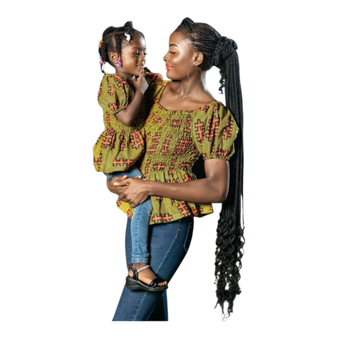 Ophira Smocked Elastic Ankara Peplum Blouse for Girls - Top Only