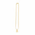 Gold necklace with a unique clasp on a marble surface