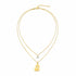 Gold necklace with a heart-shaped pendant on a white background