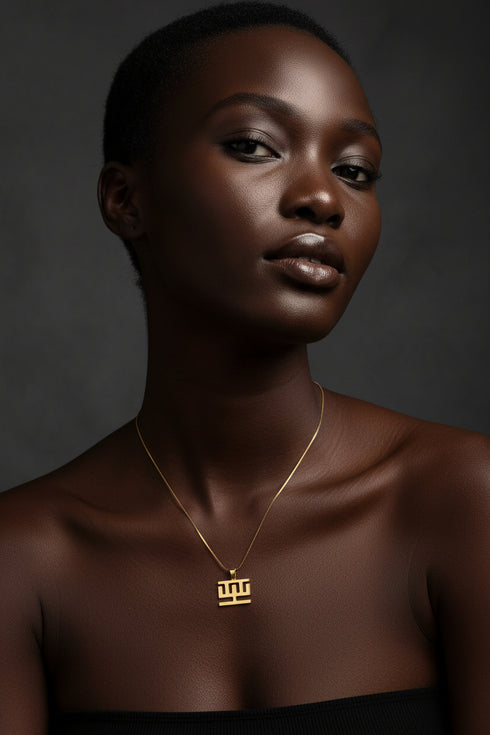 QUALITY Hwemudua support fine chain Adinkra stainless steel necklace only
