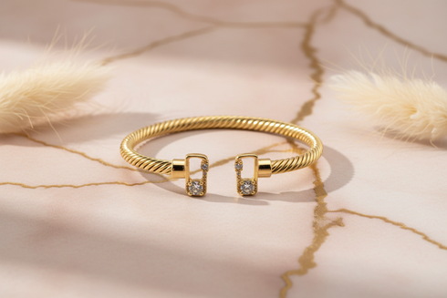 RADIANCE twisted gold crystal tip cuff elegant luxury design bangle bracelet only