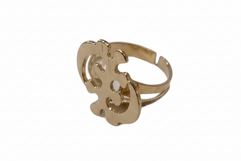 Gold ring with a unique design on a white background