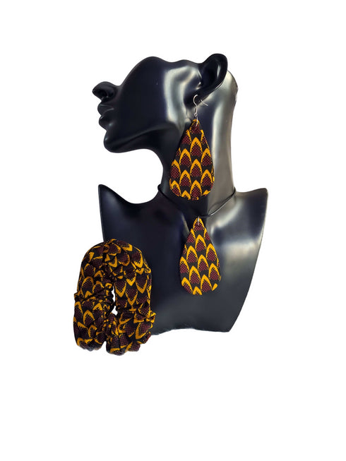 Regal Flame Drop Accessory Set - Ankara Earring and Necklace Set