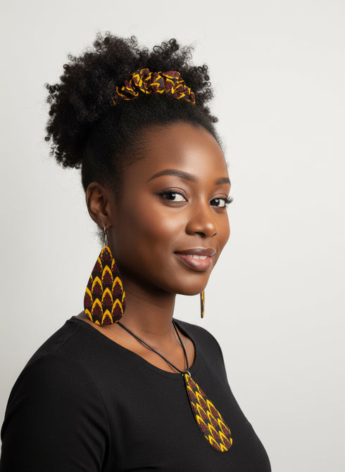 Regal Flame Drop Accessory Set - Ankara Earring and Necklace Set