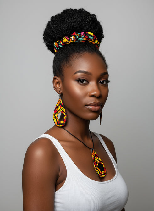 Regal Flame Drop Accessory Set - Ankara Earring and Necklace Set