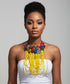 Regal Cascade Buttoned Beadwork Ankara Necklace – African Statement Choker- Medium