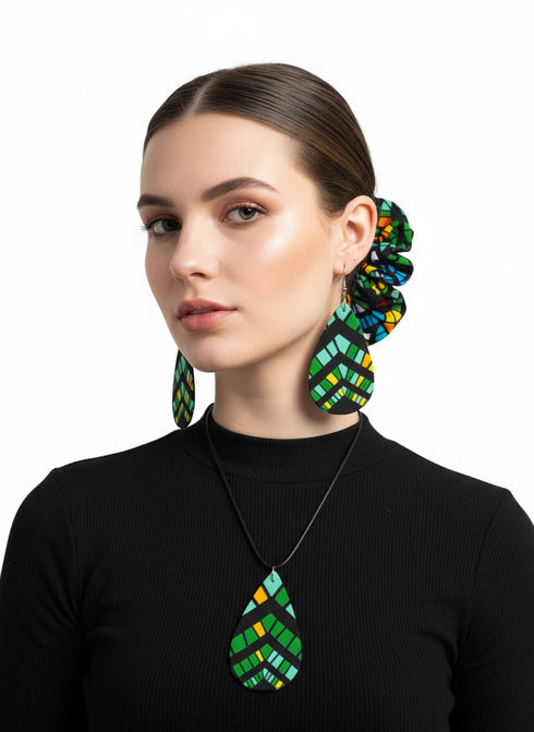 Regal Flame Drop Accessory Set - Ankara Earring and Necklace Set